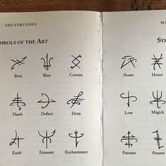 an open book showing symbols of the art