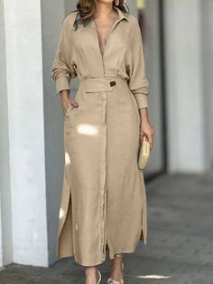 Mode Kimono, Long Sleeve Kimono, Blue Long Sleeve Dress, Collared Shirt Dress, Lady Dress, Dress Sleeve Styles, Weave Style, Stylish Clothes For Women, Khaki Dress