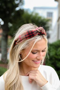 The Precious Energy Plaid Knotted Headband will become a beloved accessory that you'll reach for again and again! This adorable headband is designed with a soft knit material in a plaid print with a knot detail on the top. Whether you wear it with your favorite little black dress or a classic ribbed bodysuit with denim, either way you're bound to look darling! Available in 2 colors. Soft Knit Material Plaid Print Knot Detail One Size | Width 5" Top Knot Headband, Top Knot Headbands, Knotted Headband, Cute Headbands, Ribbed Bodysuit, Knot Headband, Plaid Print, Top Knot, Knitting Materials