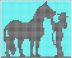 the silhouette of a horse is shown in black and blue, on a light blue background