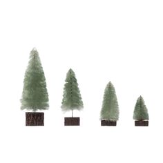 four small trees are in the same row, each with their own individual tree topper