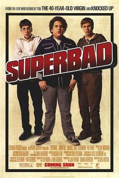 the movie poster for superbad starring three young men standing in front of an old paper background