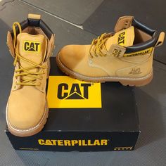 New. Never Worn. Caterpillar Second Shift Work Boots Soft Toe (Not Steel Toe). Size 9.5 Casual Yellow Boots With Reinforced Toe, Casual Yellow Work Boots For Outdoor, Caterpillar Boots Outfit, Black Work Boots, Caterpillar Shoes, Caterpillar Boots, Composite Toe Work Boots, Shift Work, Leather Work Boots