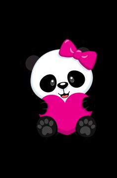 a panda bear with a pink heart in its paws