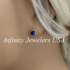 "The earrings pictured are lab created blue sapphire #5791 We feature the finest quality lab grown sapphires in the world. The properties of lab-grown are physically, chemically and visually identical to natural, just grown in a lab setting. -Approximate total carat weight: 1.00ctw diamond equivalent -Stone Size: approx. 0.50ct each diamond equivalent -Stone Shape: round 5mm each -Gem Type: lab created blue sapphire -Stone Clarity: VS2 -Stone Color: Blue -Moh's Scale: 9 hardness -Metal Type and Classic Round Tanzanite Earrings, Classic Tanzanite Earrings For Anniversary, Blue Tanzanite Earrings With Prong Setting, Blue Tanzanite Brilliant Cut Earrings, Brilliant Cut Tanzanite Blue Earrings, Tanzanite Earrings With Prong Setting, Round Tanzanite Earrings For Anniversary, Tanzanite Earrings For Anniversary, Sapphire Birthstone Earrings For Formal Occasions