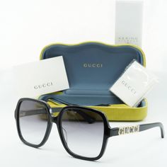 Elevate your style game with the Gucci GG1189S 002 Black/Grey Gradient sunglasses from OSSA FRAMES. This stunning pair of designer shades embodies the epitome of luxury and sophistication, making it the perfect accessory for fashion-forward women everywhere. The sleek black acetate frame exudes a sense of timeless elegance, while the striking grey gradient lenses add a modern touch to the classic square shape. With a lens socket width of 58 and a bridge size of 17, these sunglasses offer a comfo Gucci Cat Eye Sunglasses, Gucci Glasses, Silver Sunglasses, Designer Shades, Grey Gradient, Oversize Women, Brown Sunglasses, Gucci Fashion, Aviator Style