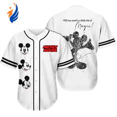 If you’re a fan of Disney’s iconic character, Mickey Mouse, then this Mickey Jersey Disney Mickey Mouse shirt is a must-have in your wardrobe. Made from high-quality materials, this jersey shirt showcases a vibrant design with Mickey Mouse front and center, reminding you that all you need is a little bit of magic. With its comfortable fit and stylish look, it’s perfect for casual outings or Disney-themed events. The baseball jersey style adds a touch of sportiness to your attir Character Print T-shirt For Disney Fan Events, Mickey Mouse Themed Crew Neck Shirt, White Themed Mickey Mouse T-shirt, Disney Themed Short Sleeve Shirt, Themed Cotton Shirt With Mickey Mouse, Themed Disney Trips Shirt With Character Print, Disney T-shirt With Sublimation Print For Fan Events, Disney Cotton Shirt For Disney Fan Events, Themed Letter Print Shirt For Disney Trips