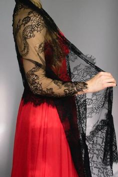 A very elegant and classical shawl for your wedding dress, evening dress or party outfit made of the finest lace Color : black Size : 180 cm x 45 cm ( approx) You can wear it on your shoulders or you can use any brosche to close it. More colors available, please ask. We accept credit cards! Black Sheer Lace Dress For Wedding, Black Lace Gown With Lace Sleeves, Elegant Lace With Lace Sleeves For Party, Sheer Lace Evening Dress For Gala, Elegant Lace Party Dress With Lace Sleeves, Lace Evening Gown With Lace Work, Black Wedding Gown With Lace Sleeves, Elegant Long Sleeve Lace For Evening, Black Lace Dress With Contrast Lace For Wedding