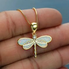 White Opal Dragonfly Gold Pendant Necklace Cyrstal - Beautiful Nature, Elegant Dragonfly Wedding, Statement Wedding Jewelry, Engagement Necklaces, Opal Pendant Necklace, Dragonfly Necklace, Dragonfly Pendant, Opal Pendants, Gold Plated Necklace, Gold Fashion