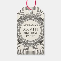 a black and white tag with the words birthday party on it