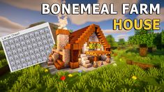 a house made out of logs and rocks with the words bonemeal farm house