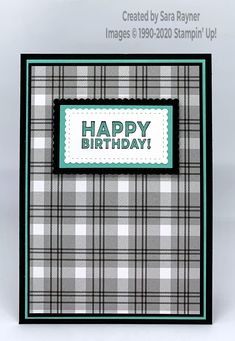 a birthday card made with plaid paper and some type of dieing on the front