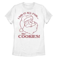 Get in the holiday spirit with this Juniors' Christmas Santa I Did It All For The Cookies Tee. Get in the holiday spirit with this Juniors' Christmas Santa I Did It All For The Cookies Tee. Short Sleeve CrewneckFABRIC & CARE Cotton Machine wash Imported Size: X Large. Color: White. Gender: female. Age Group: kids. Pattern: Graphic. Christmas Tee Shirts, Christmas Shirts For Kids, Kids Pattern, Tee Shirt Designs, Christmas Stuff, I Did It, Christmas Tees, Pattern Graphic, Christmas Santa