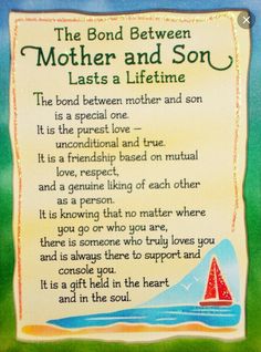 the bond between mother and son has a life time poem on it's back