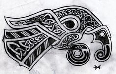 a drawing of an eagle with celtic designs on it