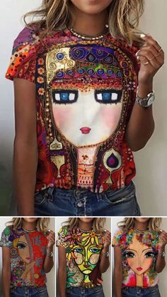 Buy 2 Get Free Gifts Now, Art Abstract Girl Face Print on Cotton Blends T-Shirts Abstract Girl Face, Abstract Girl, Girl Painting, Cheap Clothing, Face Print, Painting Of Girl, Spring Outfits Women, Girls Prints, Cheap Clothes