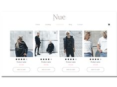 the website for nue is shown with four different images and five stars on it