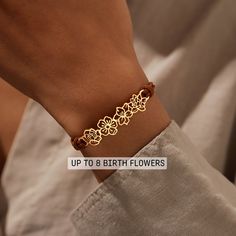 "The Personalised Birth flowers Bracelet is a modern design of delicate flower charms which represent your family and friends. A perfectly unique gift for the most special person in your life to cherish forever. ► PRODUCT INFORMATION * Material: High Quality Solid 925 Sterling Silver & Coated Leather * Finishing: Silver, Gold or Rose Gold. * Up to 8 birth flowers * Dimension: Birth flower measure approx 9-10mm * All of our jewelry are handmade from scratch and packaged with care in our workshop. Birth Flower Bracelet, Mother Bracelet, Jewelry For Mom, Women Friendship, Mothers Bracelet, Daughter Jewelry, Moms Bracelet, Friendship Jewelry, Christmas Bracelet