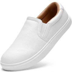 PRICES MAY VARY. [Made of 100% Vegan Faux Leather]: Casual women's loafers with soft fabrics, made of 100% vegan faux leather, soft and comfortable, solid color brings on-trend style to your look [Easy To Slip On]: Elastic band on each side for a snug and comfortable fit with no tying required, let these women's sneakers be easier to slip on and off [Designed Heel Shape]: Ergonomically designed heel part, won't casue blisters and bring you all day comfort when walking, shopping or driving etc. a