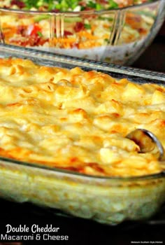 two casserole dishes with different types of food in them