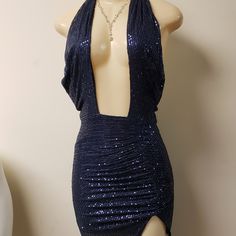 Blue Sequins Dress New With Out Tag True To Size Mannequin Has On A Xs..But It Fits Like A Small Material Is Polyester This Dress Do Stretch But The Xs Will Fit Size 5/6..7/8...I Have Size 2x In Stock Also Blue Backless Mini Dress For Evening, Blue Backless Dresses For Party Season, Blue Backless Mini Dress For Cocktail, Blue Glamorous Mini Dress For Night Out, Glamorous Blue Mini Dress For Night Out, Royal Blue Backless Dress For Night Out, Blue Backless Cocktail Mini Dress, Glamorous Blue Mini Dress For Evening, Chic Blue Mini Dress With Sequins