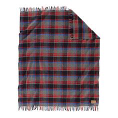 A staple must-have for the next picnic. Pendleton Motor Robe Brookings Plaid Throw is woven with pure virgin wool that is softly napped and snug enough to roll up for easy transportation. This motor robe blanket comes in a beautiful plaid pattern with dark hues of gray, blue, and red. Best of all, this blanket comes with a convenient leather carrier so you can sling this over your shoulder. Made in the USA 100% wool 52" x 66" Dry Clean Pendleton Fabric, Pendleton Blanket, Stewart Tartan, Pendleton Woolen Mills, Plaid Throw, Pendleton Wool, Wool Throw, Plaid Fashion, In The Car