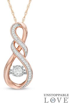 Zales Unstoppable Loveâ„¢ 1/5 CT. T.W. Diamond Cascading Infinity Pendant in 10K Rose Gold Rose Gold Infinity Jewelry With Diamond Accents, Infinity Pendant, Diamond Jewelry Designs, Infinity Symbol, Everlasting Love, Gold Polish, Rope Chain, Spring Rings, Jewelry Designs