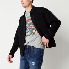 This Arizona men's zip denim jacket is a versatile lightweight layer to have in your collection. Made from 100% cotton, this mid-length black denim jacket has a full zip closure and multiple pockets. Wear it over a graphic tee with jeans. Closure Type: ZipperPockets: 2 Front Slip Pockets, 1 Chest Slip PocketSleeve Length: Long SleeveWarmth Factor: LightweightOuterwear Length: MidFiber Content: 100% CottonFabric Description: DenimCoat Style: Denim JacketsCollar: Spread CollarCare: Tumble Dry, Ma… Casual Denim Jacket With Zipper Closure, Urban Cotton Denim Jacket With Zipper, Casual Black Utility Jacket With Zipper, Black Denim Jacket With Zipper For Spring, Spring Black Cotton Utility Jacket, Urban Cotton Outerwear With Zipper Closure, Casual Black Utility Jacket With Zipper Closure, Casual Utility Jacket With Zip Fly For Fall, Casual Utility Jacket With Zipper For Streetwear