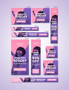 a purple and pink sale banner with an image of a woman in sunglasses on it