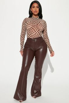 Call It Even Wide Leg Dress Pants - Chocolate | Fashion Nova, Pants | Fashion Nova Leather Flare Pants, Celana Fashion, Fashion Nova Jumpsuit, Chocolate Fashion, Leather Outfits, High Waisted Dress Pants, Flattering Outfits, Wide Leg Dress Pants, Two Piece Pants Set