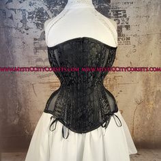 design: MCC-90 with hip ties ( design for masculine body type)  BLACK Brocade/mesh ORIGINAL design/photo: "MystiC City Corsets" - Black Brocade/Black Sport Mesh steel boning  - 6 x 12mm wide "white" flat steel flexible bones  - 20 x 6mm wide spiral steel bones - steel busk (STIFF) - boned underbusk for extra stiff front support ( 1" wide flat bone can be easy removed) - floating modesty panel: 5" wide ( boned) - waist tape - high quality 1/4" grommets - black lacing cord Corset MCC-90 is recomme Lace Tights, Waist Training Corset, Tie Design, Waist Training, Design Photo, White Flats, Body Types, Original Design, Bathing Beauties