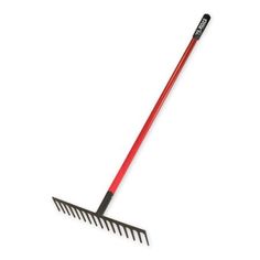 a red and black shovel on a white background with the handle extended to it's side