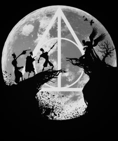 the poster for harry potter's movie, which features silhouettes of people on a full moon background