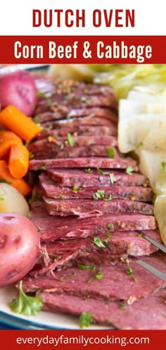 corn beef and cabbage on a plate with text overlay