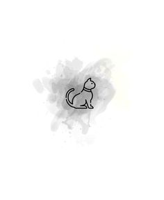 a black and white drawing of a cat sitting on top of a floor next to a wall