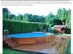 an above ground pool surrounded by wooden decking