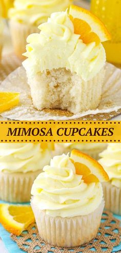 cupcakes with white frosting and orange slices