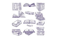 books are arranged in the shape of a pyramid on a white background hand drawn illustration