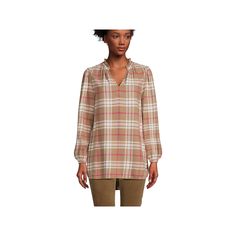 This flannel shirt is a classic closet staple, but this one is a little extra special. Made of a lightweight and super-soft fabric, it drapes beautifully for a casual but elevated look.Click on this WOMEN'S GUIDE to find the perfect fit and more! This flannel shirt is a classic closet staple, but this one is a little extra special. Made of a lightweight and super-soft fabric, it drapes beautifully for a casual but elevated look.Click on this WOMEN'S GUIDE to find the perfect fit and more! FEATURES Split V-neckline with ruffle detail Long sleeves Elastic cuffs No closure - pullover styling Unlined Lightweight and soft flannel constructionFIT & SIZING 29-in. length from shoulder to hemFABRIC & CARE Cotton, viscose Machine wash Imported Size: X Small. Color: Honey Beige Plaid. Gender: female. Pandora Shop, Classic Closet, Beige Plaid, Under Dress, Cotton Viscose, Soft Flannel, Denim Shop, Lands End, Flannel Shirt