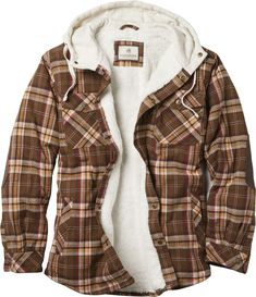 This unique hooded flannel shirt jac takes it up a notch! Lined with a thick super soft berber and insulated with poly-fill for those times when a jacket is too much. Features a 100% cotton flannel shell for softness and durability, fleece lined hood, and Signature Buck snaps throughout. Finished with smooth lined quilted sleeves for easy-wearing comfort and durable elbow patches for the rugged outdoors. Cheap Men's Winter Flannel Shirt, Cheap Long Sleeve Camp Shirt With Pockets, Boyfriend Gift Guide, Bf Christmas, Johnny Lawrence, Oc Fashion, Lined Flannel Shirt, Quilted Sleeves, Traditional Jacket