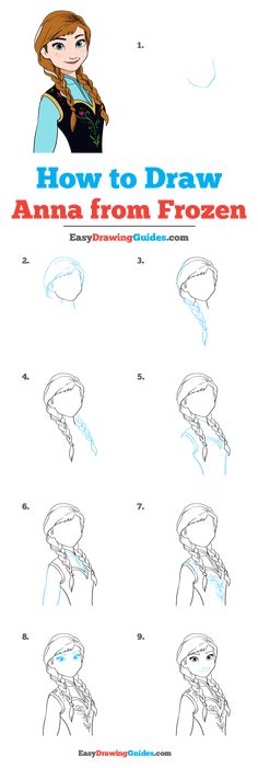 Drawing Ideas Disney, Disney Drawing Tutorial, Frozen Drawings, Anna From Frozen, Easy Disney Drawings, Easy Drawing Tutorial, Drawing Tutorials For Kids, Disney Art Drawings, Princess Drawings