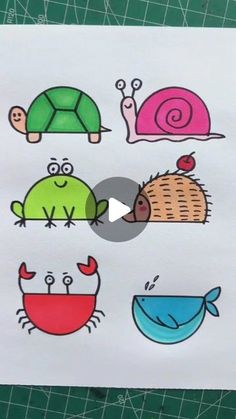 an image of some cartoon animals and snails on a piece of paper that is cut out