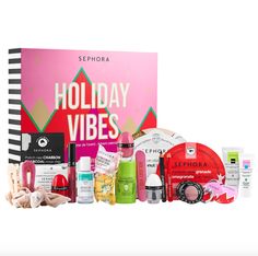 the sephora holiday vibes gift set is displayed in front of a pink box