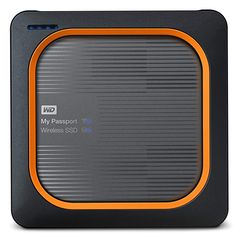 this is an image of a black and orange wireless device with the word my passport on it