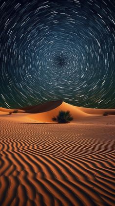 star trails in the night sky over sand dunes