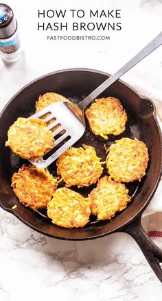 an iron skillet with hash browns in it