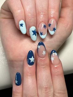 Mixed Nails Designs, Nail Inspo For Cruise, Cute Nails For March, Tate Mcrae Nails Ideas, Easy Gel X Nail Designs, Nails For 15 Yrs Old, Easy Star Nails, Nails Gel X Ideas, Almond Nails Designs New Years