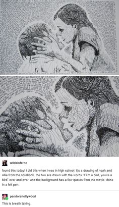 two pictures of people hugging each other with words written on the wall in front of them