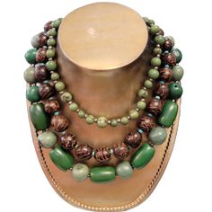 This Three Strand Necklace Is Beautiful Hand Made In Equador Of Natural Seeds Acai, Pambil & Tagua New Unworn Condition Elegant Green Beaded Necklaces With Wooden Beads, Elegant Green Beaded Necklace With Wooden Beads, Elegant Green Wooden Beaded Necklaces, Green Multi-strand Wooden Beads Jewelry, Elegant Multi-strand Necklaces With Wooden Beads, Elegant Multi-strand Necklace With Wooden Beads, Green Beaded Costume Jewelry Necklace, Vintage Green Necklace With Wooden Beads, Green Vintage Jewelry With Wooden Beads