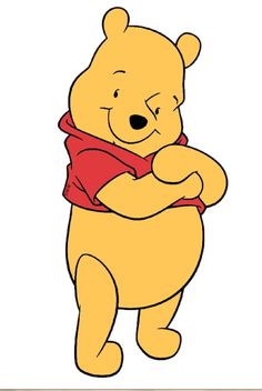 winnie the pooh is standing with his arms crossed and wearing a scarf around his neck